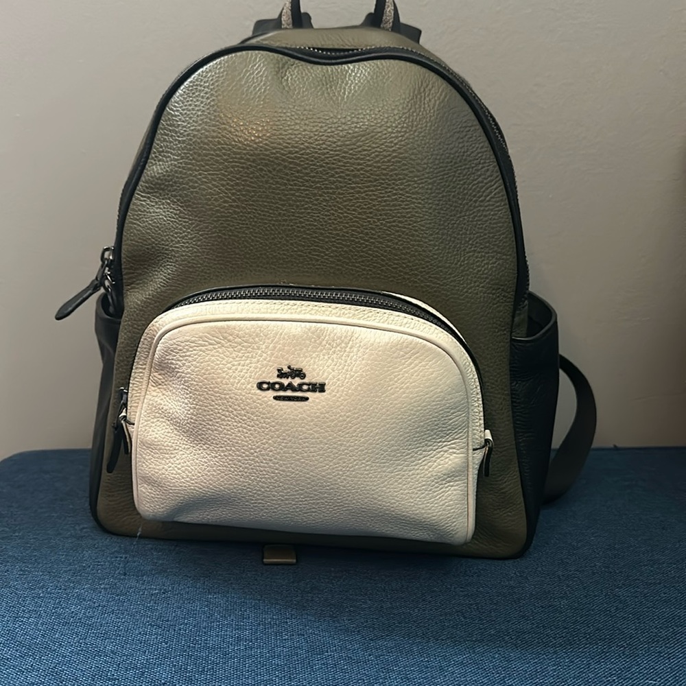 Coach Olive and White Pebbled Leather Mini Backpack